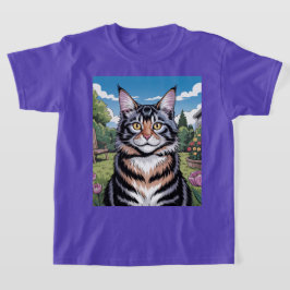 Maine Cat in Yard Lila T - Shirt