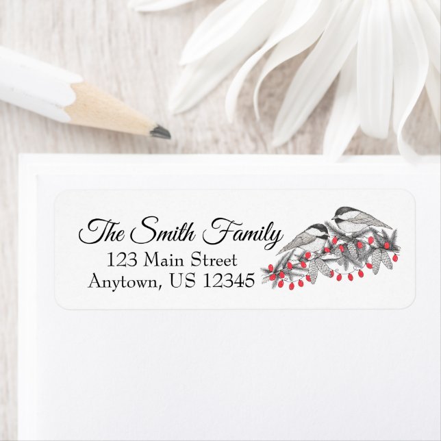 Maine Chickadee Bird Pen und Tinte Weihnachtsfeier (Insitu)