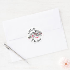 Maine Chickadee Bird Pen und Tinte Weihnachtsfeier Runder Aufkleber