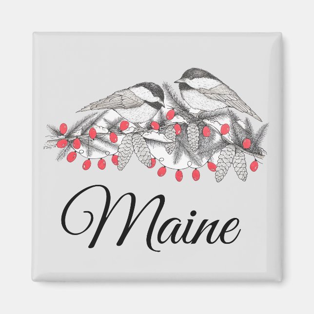 Maine Chickadee Bird Winter Weihnachtsschnee Magnet (Vorne)
