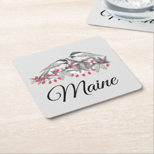 Maine Chickadee Bird Winter Weihnachtsschnee Rechteckiger Pappuntersetzer