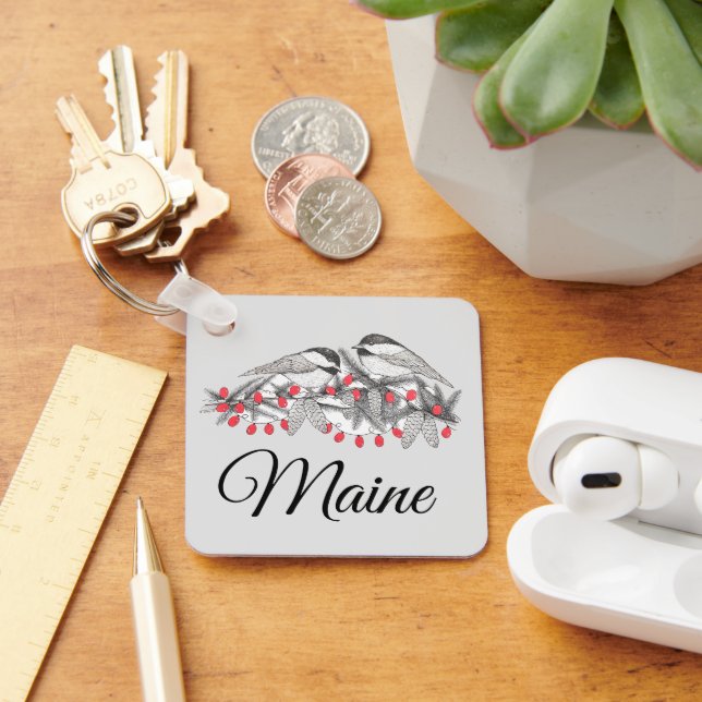 Maine Chickadee Bird Winter Weihnachtsschnee Schlüsselanhänger (Schreibtisch)