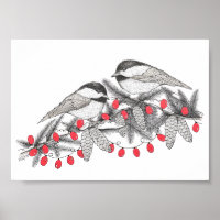 Maine Chickadees Pen and Ink Bird Kunstmuseum