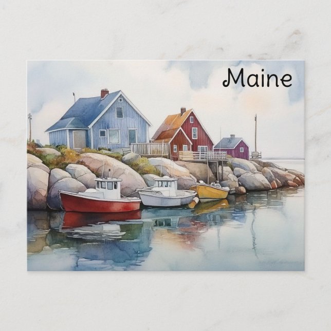 Maine Coast farbenfrohe Häuser Wasserfarbenreise Postkarte (Vorderseite)