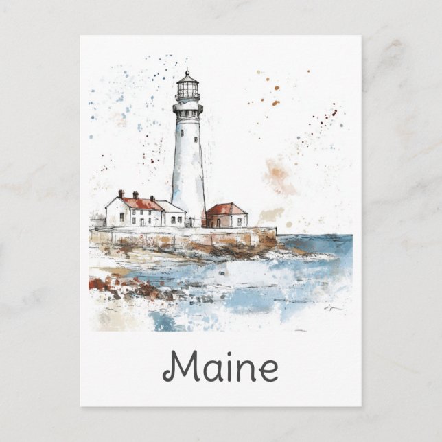 Maine Coast Lighthouse Wasserfarbenreise Postkarte (Vorderseite)