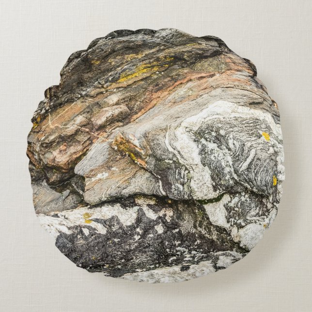 Maine Coast Rocks Nature Black Rundes Kissen (Vorderseite)