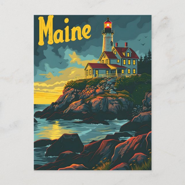 Maine Coastal Beacon: Leuchtturm Majestät Postkarte (Vorderseite)
