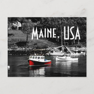 Maine Color On Black Boat Postcard Postkarte