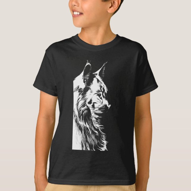 Maine Coon Boy's Black T-Shirt Kids' Cat Print (Vorderseite)