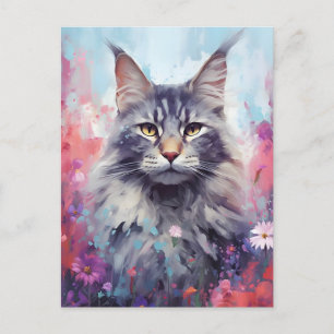 Maine Coon bunte Wasserfarben-Kunst Postkarte