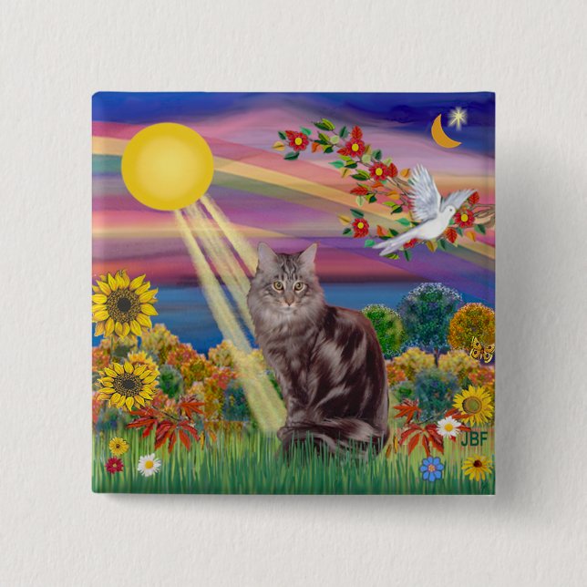 Maine Coon Cat 10 - Herbstsonne Button (Vorderseite)