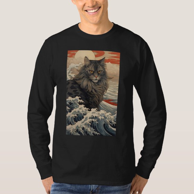 Maine Coon Cat Aesthetic Japanese Ukiyo e 2 T-Shirt (Vorderseite)