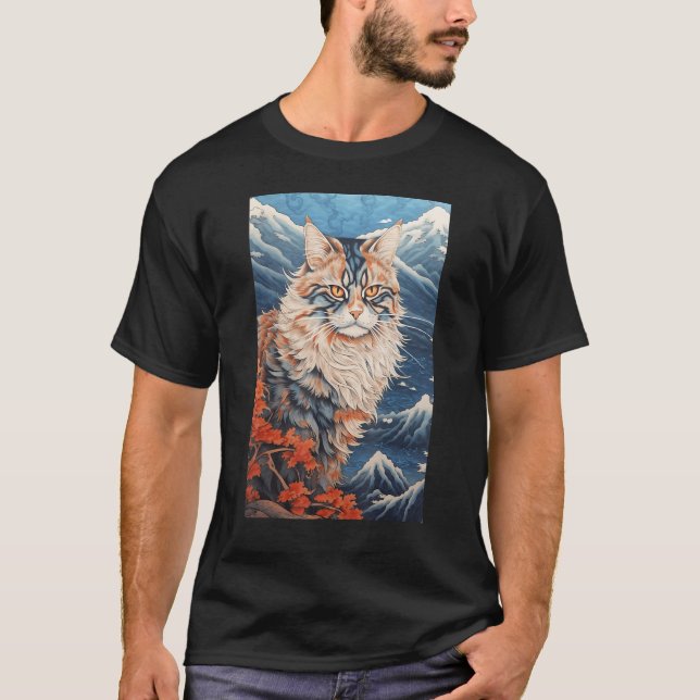 Maine Coon Cat Aesthetic Japanese Ukiyo e 3 T-Shirt (Vorderseite)