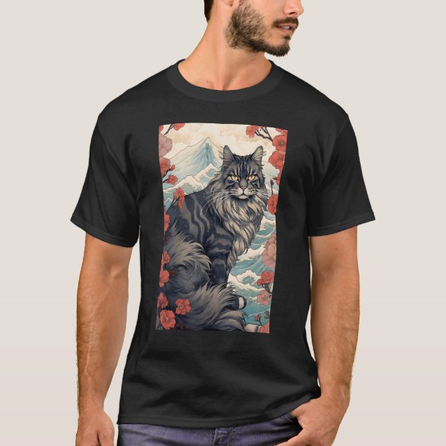 Maine Coon Cat Aesthetic Japanese Ukiyo e 5 T-Shirt (Vorderseite)