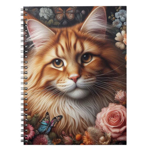 Maine Coon Cat and Pink Roses Cat Lovers Notizblock (Vorderseite)