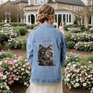 MAINE COON CAT ART DENIM JEAN JACKET JEANSJACKE