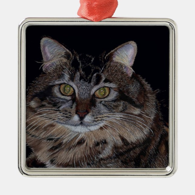 Maine Coon Cat Art Ornament Aus Metall (Vorne)