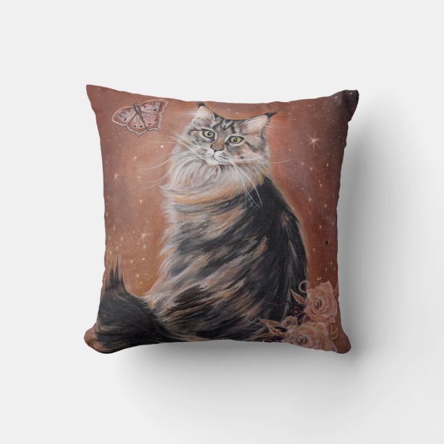 Maine Coon Cat Art von Renee Lavoie Kissen (Vorderseite)