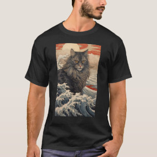 Maine Coon Cat Ästhetisch Japanisch Ukiyo e 2 T-Shirt