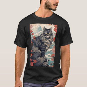 Maine Coon Cat Ästhetisch Japanisch Ukiyo e 5 T-Shirt