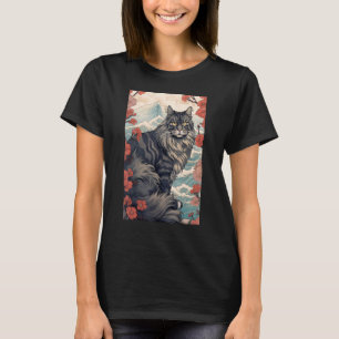 Maine Coon Cat Ästhetisch Japanisch Ukiyo e 5 T-Shirt