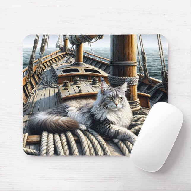 Maine Coon Cat auf einem Schiffsdeck Mousepad (Mit Mouse)