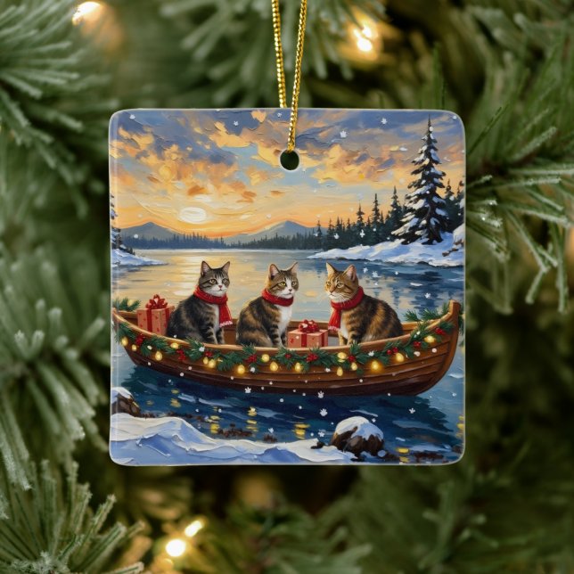 Maine Coon Cat Christmas Boat Holiday Keramikornament (Baum)