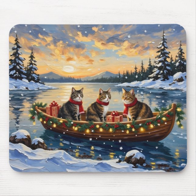 Maine Coon Cat Christmas Boat Holiday Mousepad (Vorne)