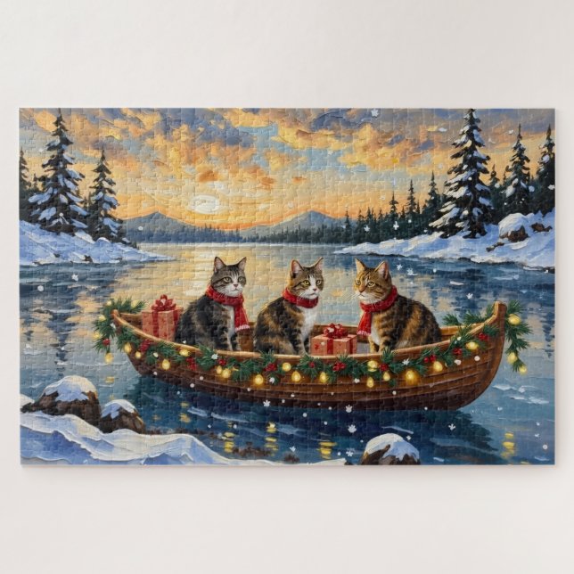 Maine Coon Cat Christmas Boat Holiday Puzzle (Horizontal)
