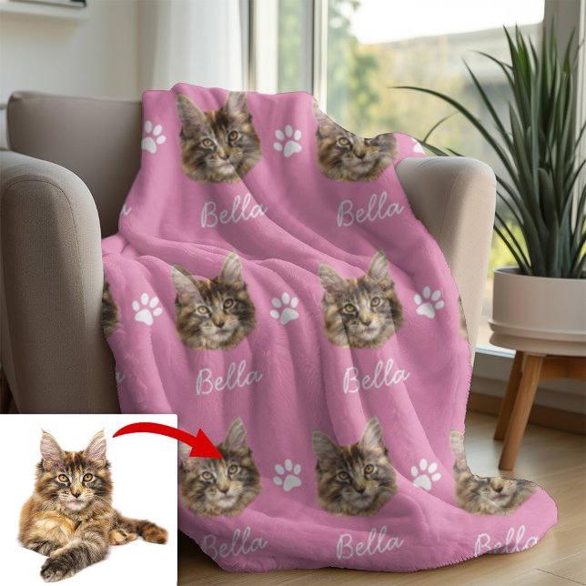 Maine Coon Cat, Custom Pet Pink Fleecedecke (Von Creator hochgeladen)