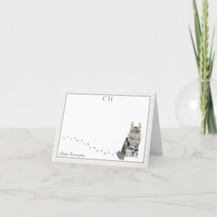 Maine Coon Cat Gray Border Monogram Name gefaltet Dankeskarte