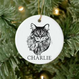 Maine Coon Cat Hand Zeichnend Personalisiert Keramik Ornament