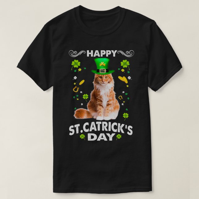 Maine Coon Cat Happy St Catricks Day St Patricks D T-Shirt (Design vorne)