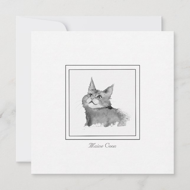 Maine Coon Cat Illustration Flat Note Card Mitteilungskarte (Vorderseite)
