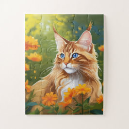 Maine Coon Cat im Feld Blume Puzzle