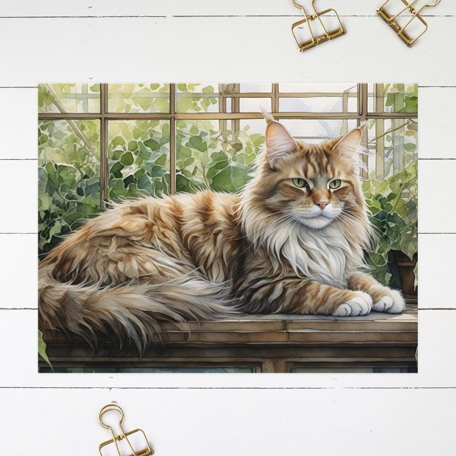 Maine Coon Cat im gemütlichen Innengarten Postkarte (Von Creator hochgeladen)