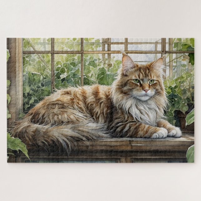 Maine Coon Cat im gemütlichen Innengarten Puzzle (Horizontal)