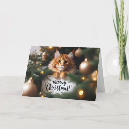 Maine Coon Cat in einer Weihnachtsbaumkarte Feiertagskarte