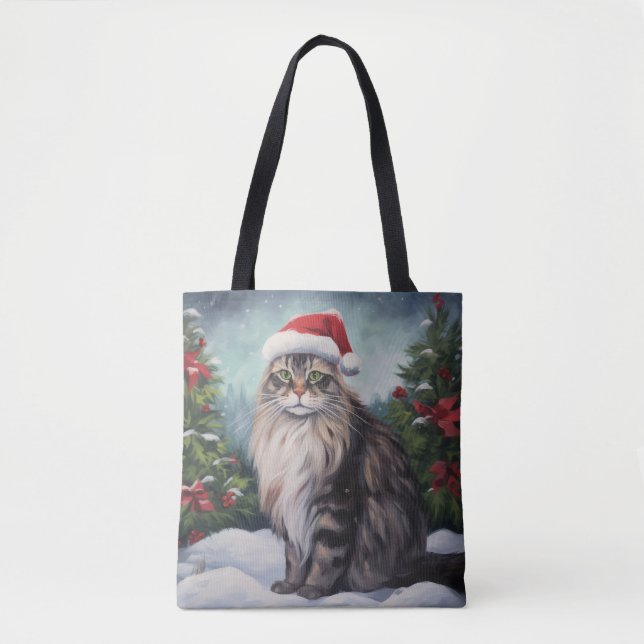 Maine Coon Cat in Schnee Weihnachten (Vorderseite)
