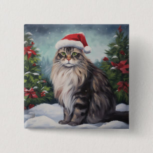 Maine Coon Cat in Schnee Weihnachten Button