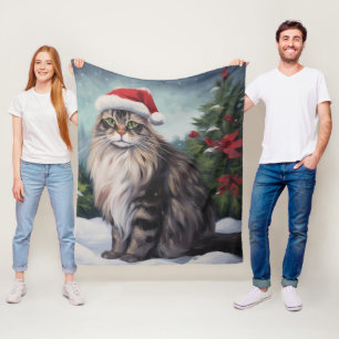 Maine Coon Cat in Schnee Weihnachten Fleecedecke
