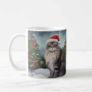 Maine Coon Cat in Schnee Weihnachten Kaffeetasse