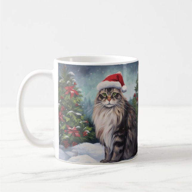 Maine Coon Cat in Schnee Weihnachten Kaffeetasse (Links)