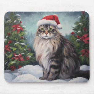 Maine Coon Cat in Schnee Weihnachten Mousepad