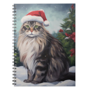 Maine Coon Cat in Schnee Weihnachten Notizblock