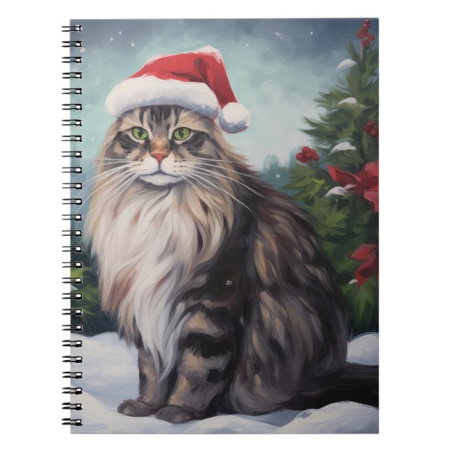 Maine Coon Cat in Schnee Weihnachten Notizblock (Vorderseite)