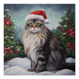 Maine Coon Cat in Schnee Weihnachten Poster