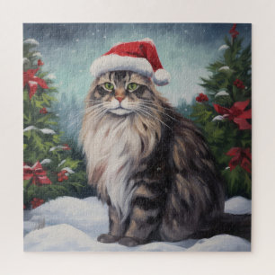 Maine Coon Cat in Schnee Weihnachten Puzzle