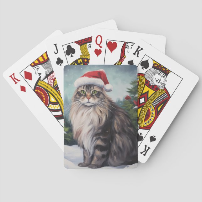 Maine Coon Cat in Schnee Weihnachten Spielkarten (Rückseite)