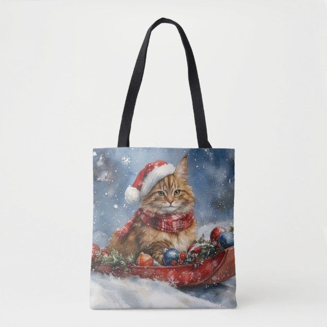 Maine Coon Cat in Sledge Let it Schnee Weihnachten (Vorderseite)